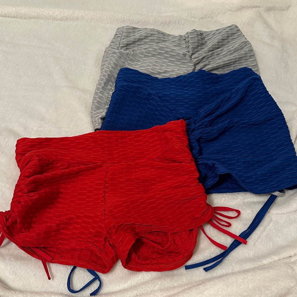 Red, Blue, and Gray Textured Shorts Set